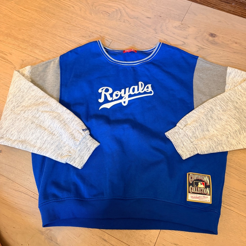 Mitchell & Ness Kansas City Royals Cooperstown Sweatshirt Blue Grey Womens XL